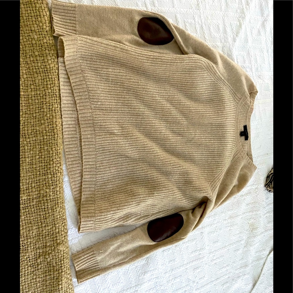 Women’s Cream Crewneck Sweater with Elbow Patches